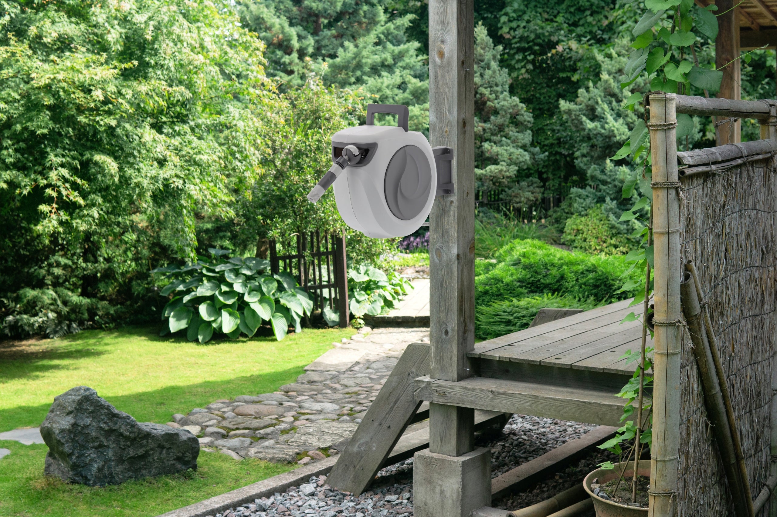 Tambur automat pentru furtun de gradina, 15m, montare pe perete, pivotant, retractabil