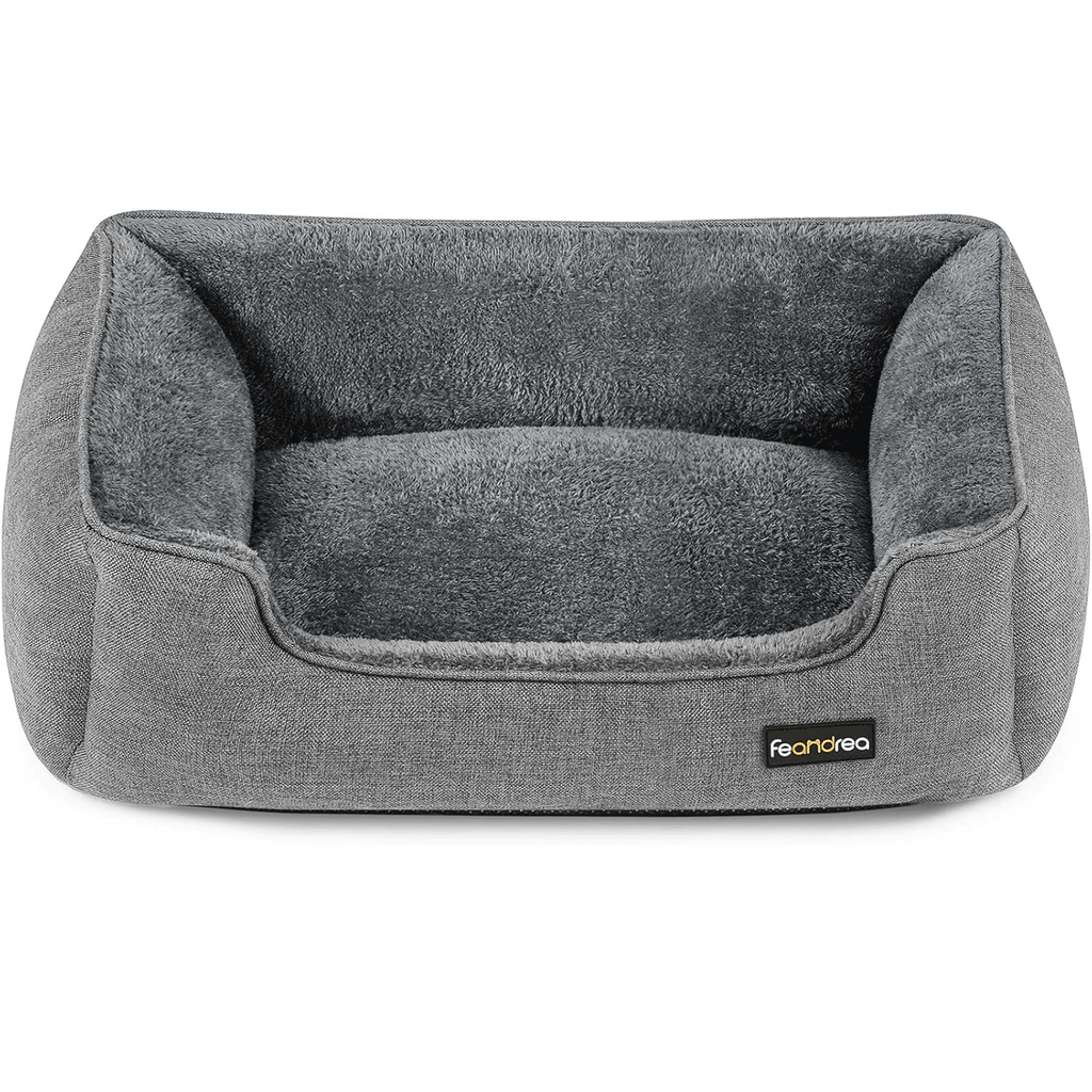 FEANDREA Pat pentru caini, cu margini groase ridicate, antiderapant, husa detasabila, marime M, 70x55x21 cm, gri