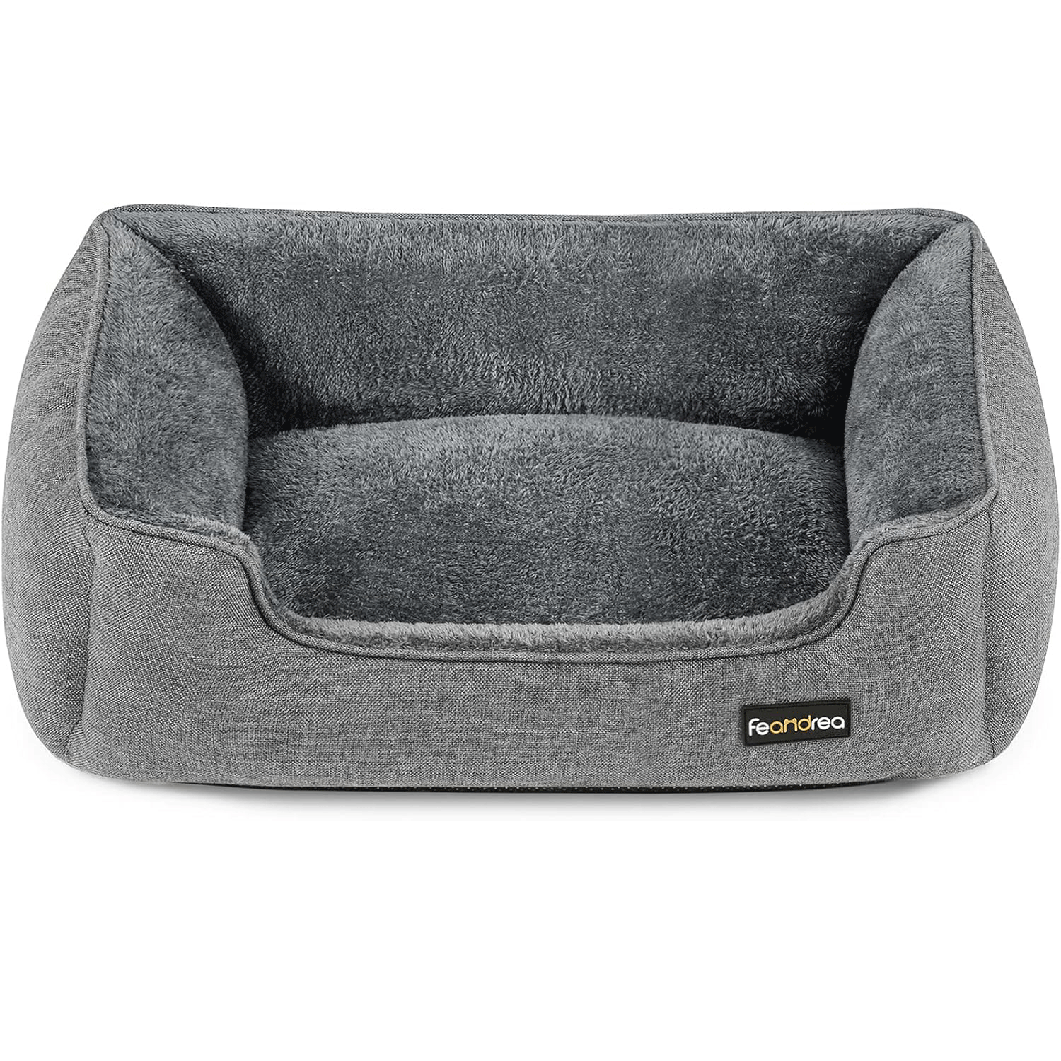 FEANDREA Pat pentru caini, cu margini groase ridicate, antiderapant, husa detasabila, marime M, 70x55x21 cm, gri