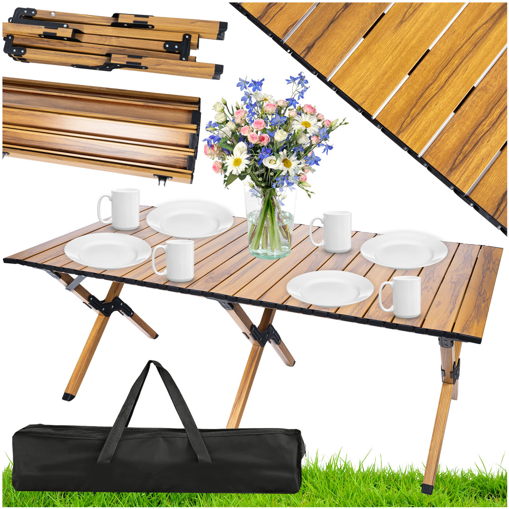 Masa pentru camping cu sistem de pliere rapida, cadru ultra usor din aluminiu, 118x60x45cm, maro