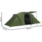Cort camping, impemeabil, 2 camere + hol, 4 locuri, 460x200x245cm, verde