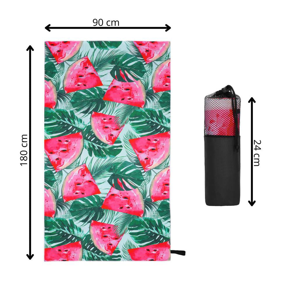 Prosop de plaja cu uscare de rapida, husa de transport, 90x180cm, model pepene verde