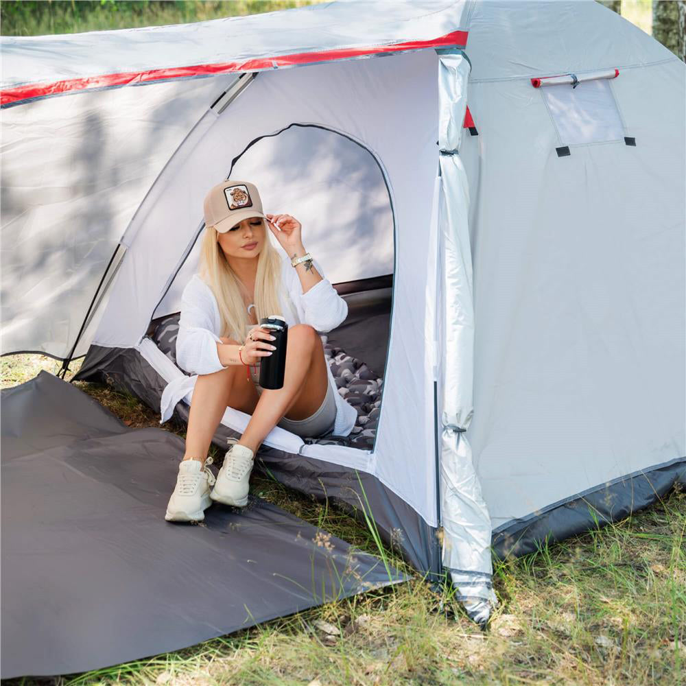 Cort plaja sau camping, impemeabil, cu terasa, 4 locuri, 200x350x135cm, gri