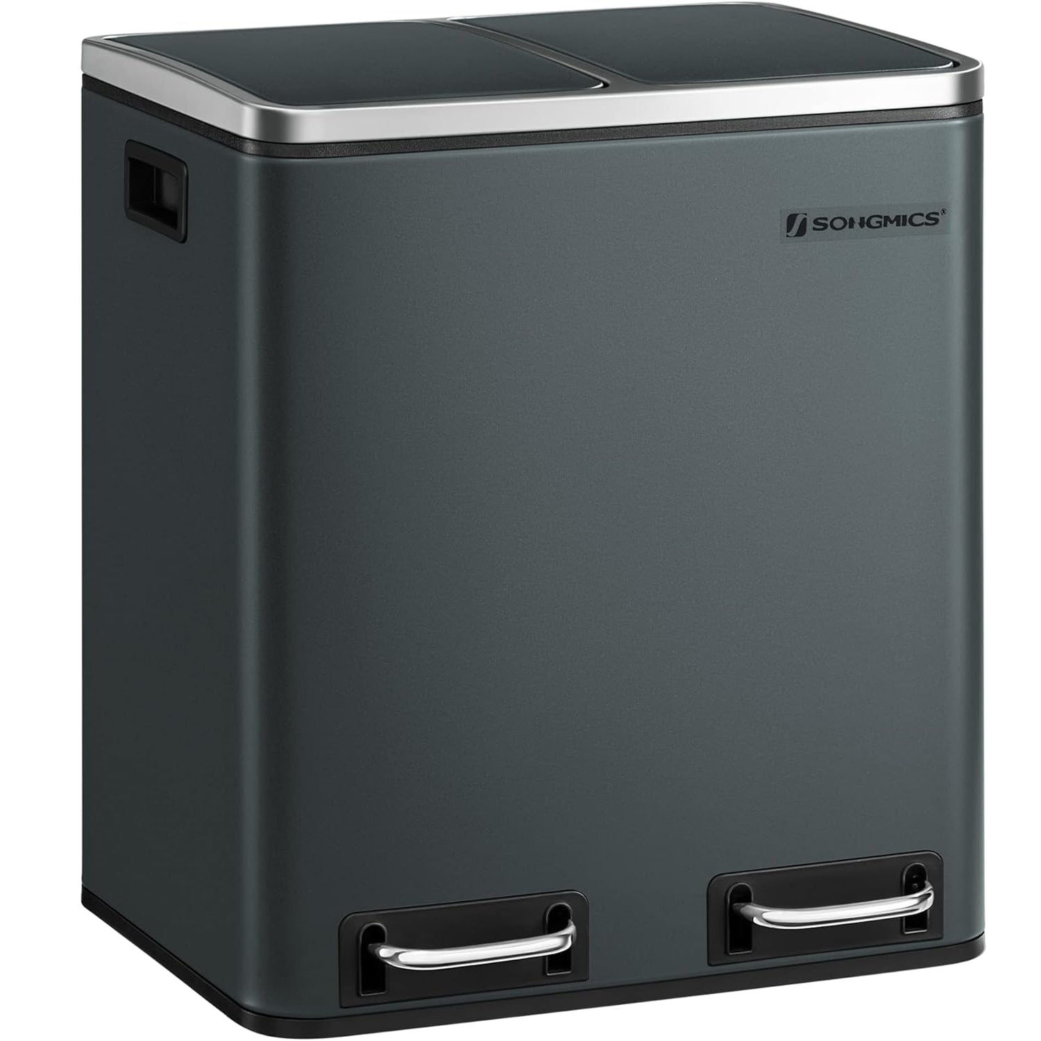 SONGMICS Cos de gunoi din inox cu 2 compartimente colectare selectiva, cu galeti interioare, 2x15litri, gri