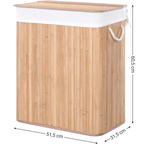 SONGMICS Cos de rufe din bambus cu capac, sac detasabil, volum 100L, 52x32x61 cm, maro
