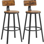 VASAGLE Set de 2 scaune de bar inalte cu spatar, cadru din otel, industrial, 54x99cm, maro rustic
