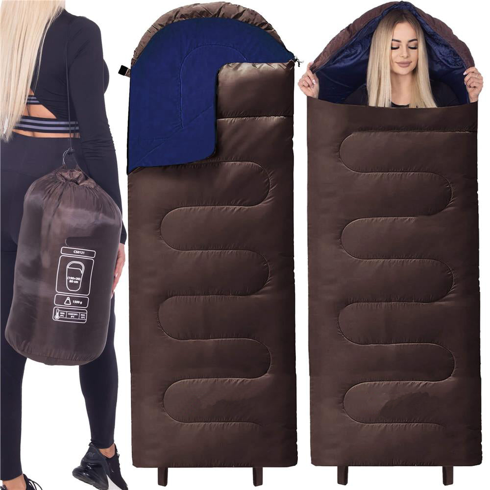 Sac de dormit tip mumie, cu geanta de transport, 220x80cm, 0-15grade, maro