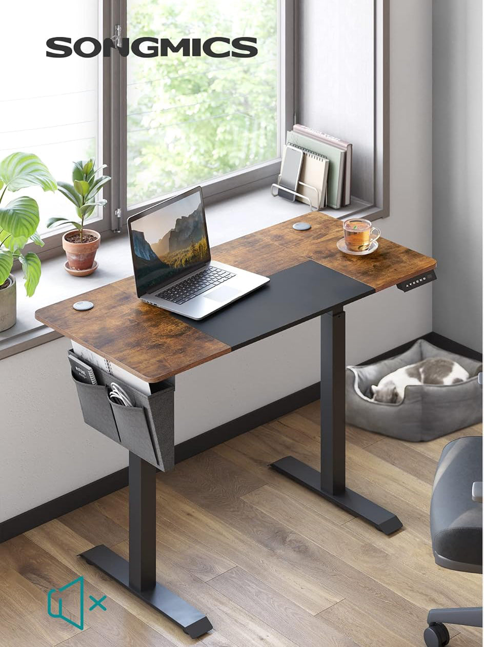 SONGMICS Birou cu reglaj electric pe inaltime, memorie cu 4 inaltimi, 60x120x(72-120)cm, maro rustic