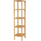 SONGMICS Raft de depozitare din bambus, 5 polite, pentru bucatarie sau baie, 146x33x33cm, maro natural