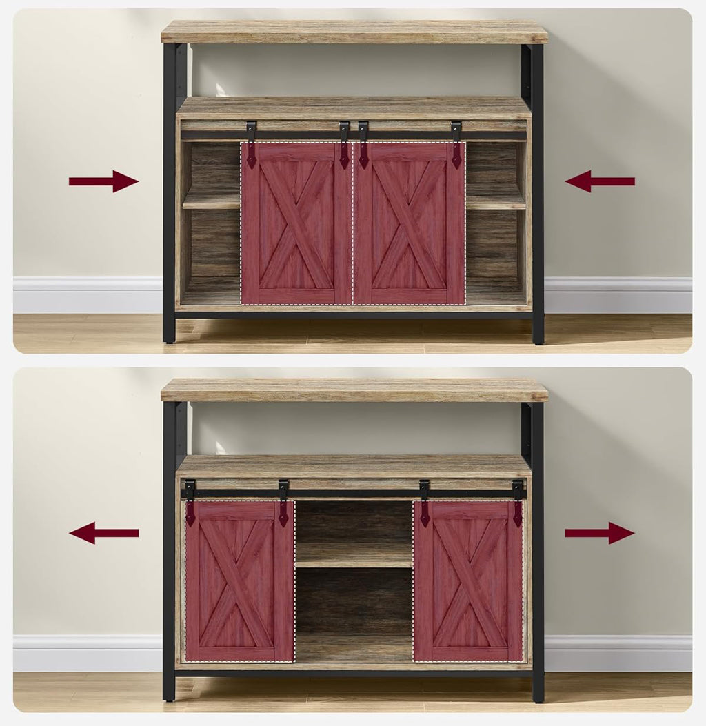 VASAGLE Comoda pentru living sau bucatarie, cu 2 usi glisante, rafturi reglabile, stil rustic, 33x100x80 cm, maro natur