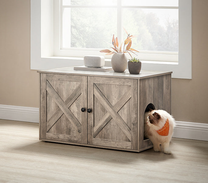 FEANDREA Cusca pentru pisici tip comoda, cu usi si perete despartitor, 80x53x50cm, gri