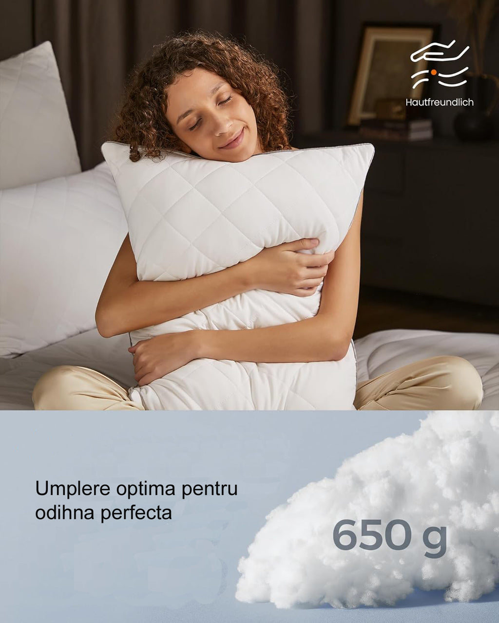 SONGMICS Set de 2 perne reversibile cu 2 fete pentru iarna sau vara, 40x80 cm, umplutura 650 g, alb