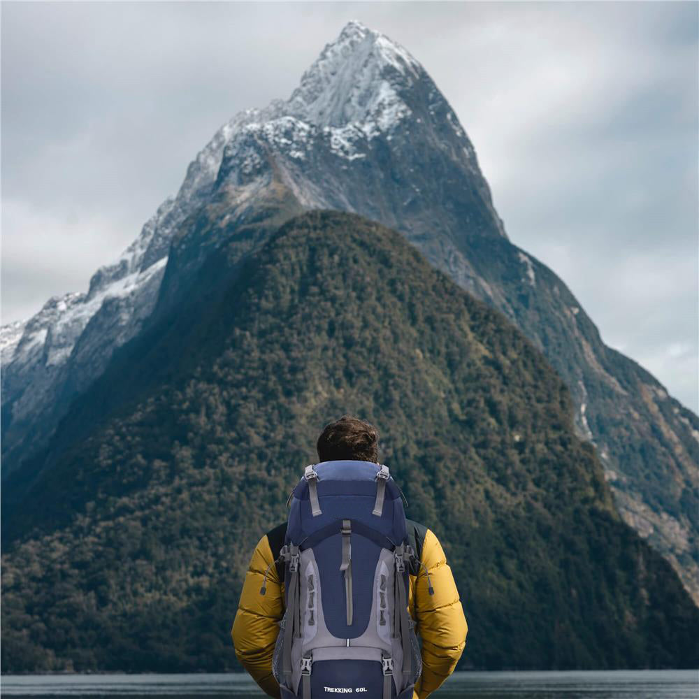 Rucsac tactic militar pentru drumetie, cu husa de ploaie, 60 litri, 25 kg, 70x40x24 cm, gri albastru