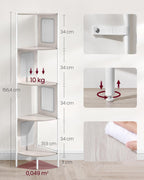 VASAGLE Raft de colt boho, cadru metalic, polite MDF si panouri poliratan, 32x32x156cm, alb