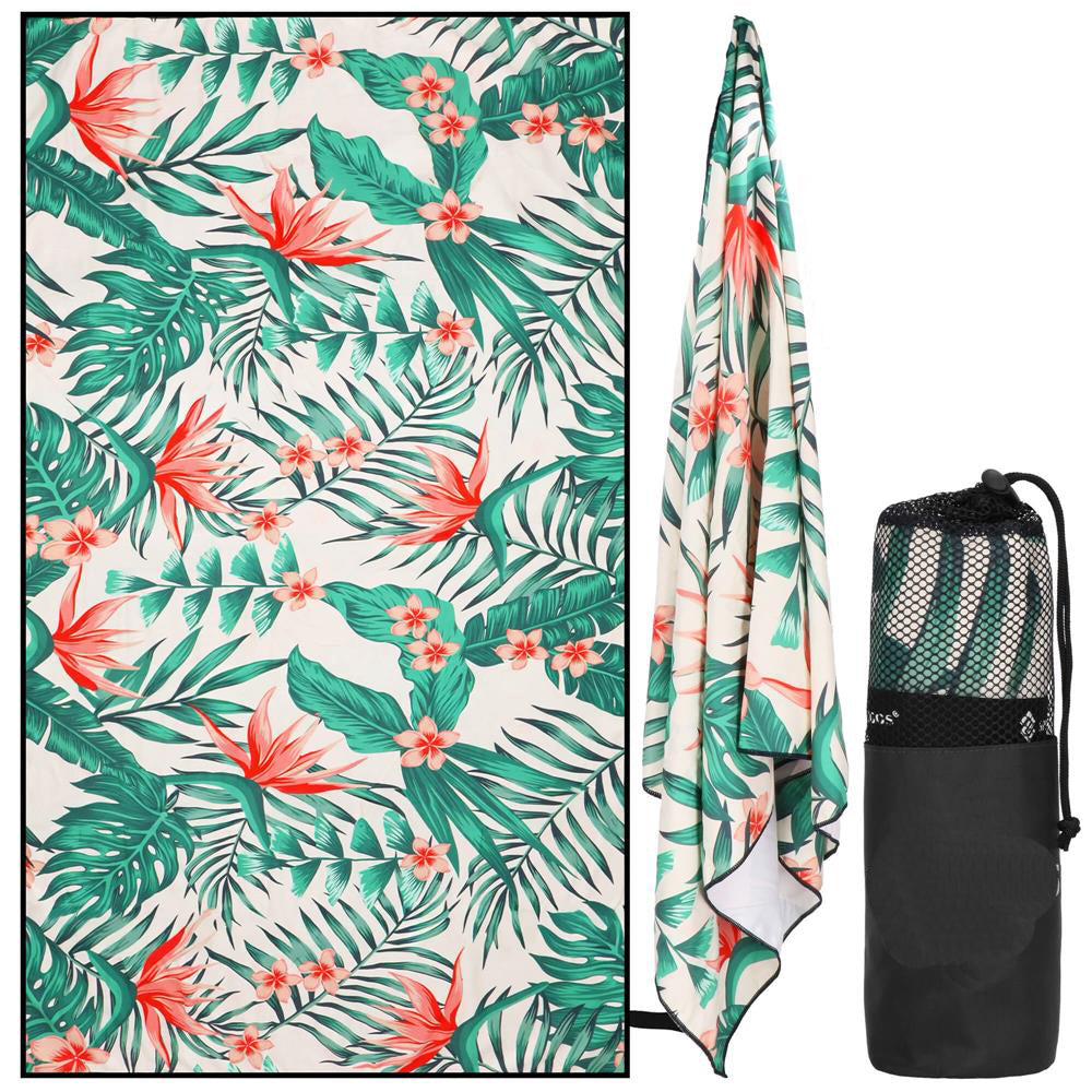 Prosop de plaja cu uscare de rapida, husa de transport, 90x180cm, model floral