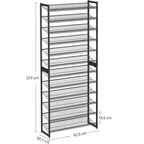 SONGMICS Raft pentru pantofi suprapozabil, pe 12 nivele, din metal, cu rafturi reglabile, pentru 48-60 perechi, 31x 93x223cm, negru