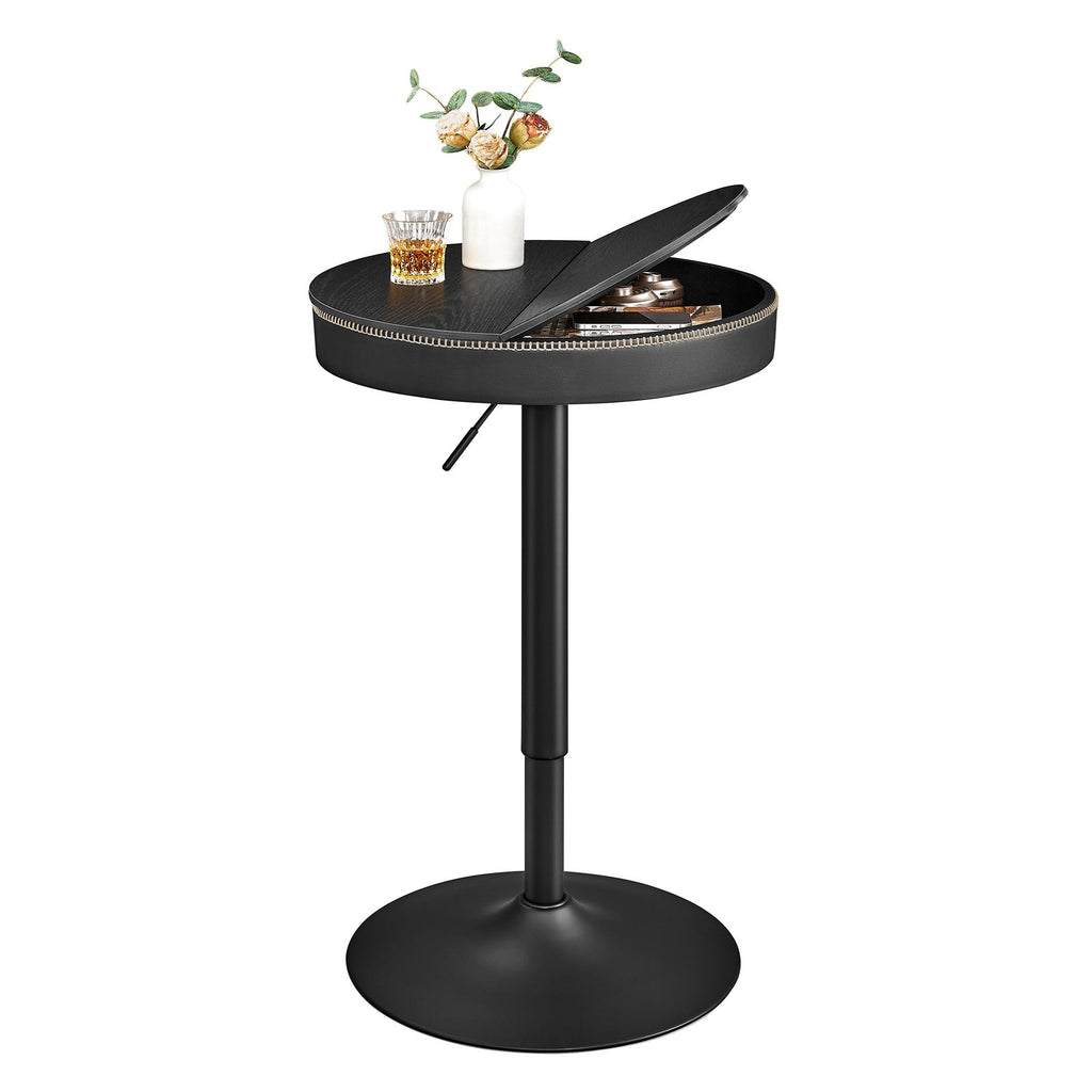 VASAGLE Masa de bar neagra, 59x59x(83-105) cm – inaltime reglabila, compartiment de depozitare