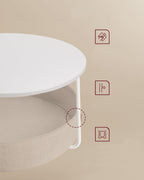 VASAGLE Masuta de cafea rotunda cu cos de stofa, stil modern, 45x75cm, alb cu bej