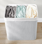 SONGMICS Cos de rufe din bambus, pliabil, cu captuseala detasabila lavabila, 3 compartimente, 150L, 60x40x62cm, gri