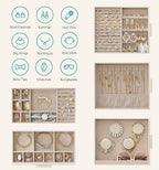 SONGMICS Cutie de bijuterii cu 3 sertare laterale, fereastra si oglinda mare, 16x26x32 cm, alb