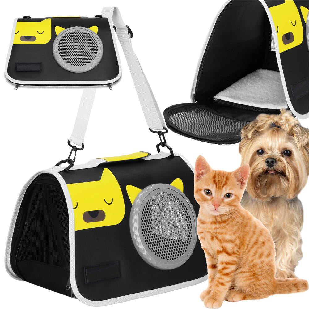 Geanta pentru transport animale mici, pentru caine si pisica, pliabila, 24x40x24 cm, negru