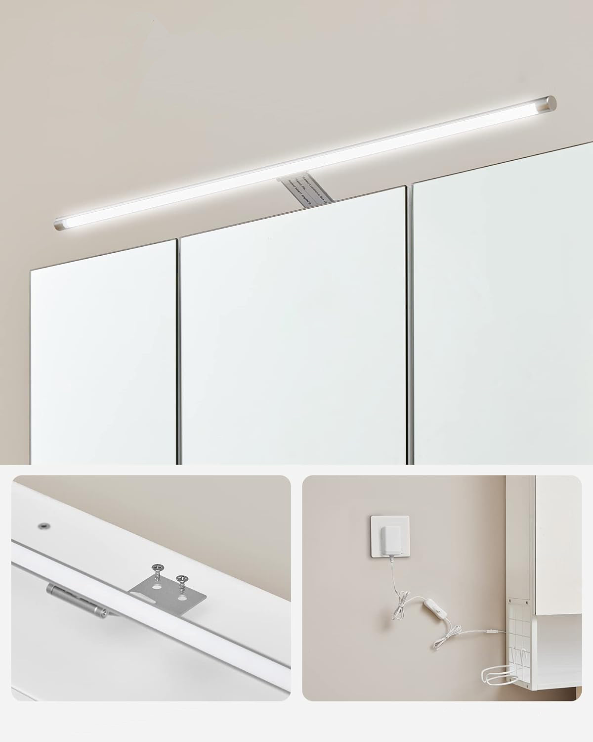 VASAGLE Dulap de baie de perete, 3 usi cu oglinda, compartiment deschis, 15x70x70cm, alb