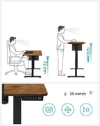 SONGMICS Birou cu reglaj electric pe inaltime, memorie cu 4 inaltimi, 60x140x(72-120)cm, maro rustic