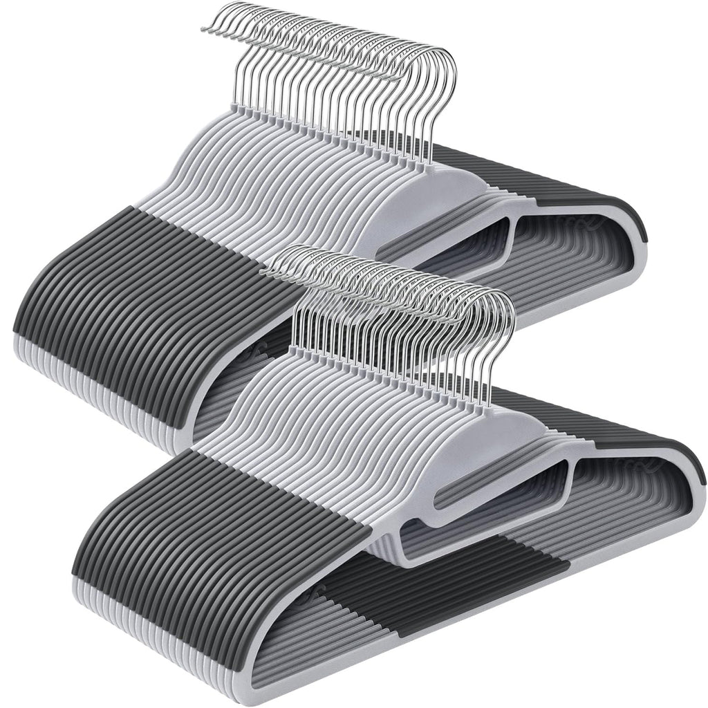 SONGMICS Set de 50 de umerase pentru haine, anti alunecare, bara de cravata si carlig pivotant, 42 cm, gri