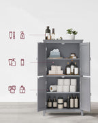 VASAGLE Dulap de baie, din MDF, cu 2 compartimente si 4 usi, rafturi reglabile, 30x60x110cm, gri