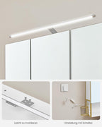 VASAGLE Dulap de baie de perete, 3 usi cu oglinda, compartiment deschis, 15x70x70 cm, alb auriu