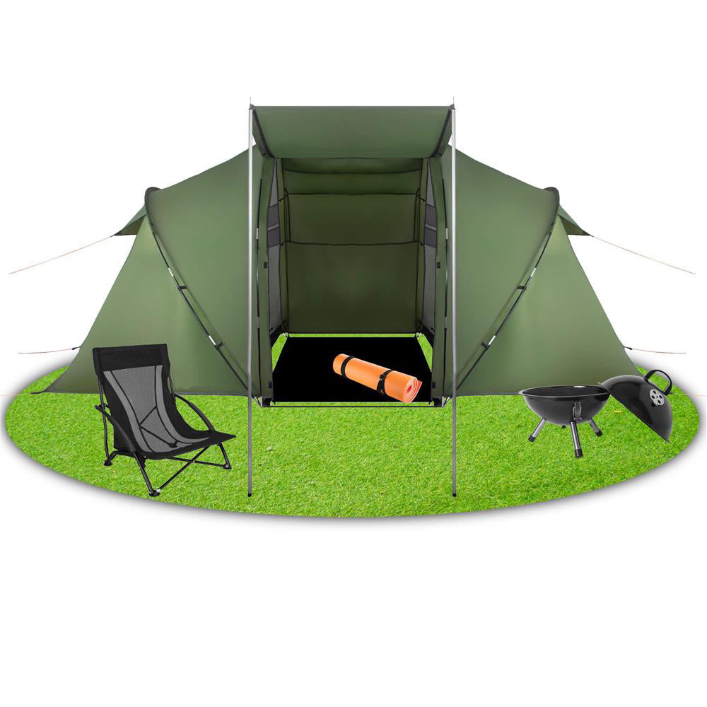 Cort camping, impemeabil, 2 camere + hol, 4 locuri, 460x200x245cm, verde