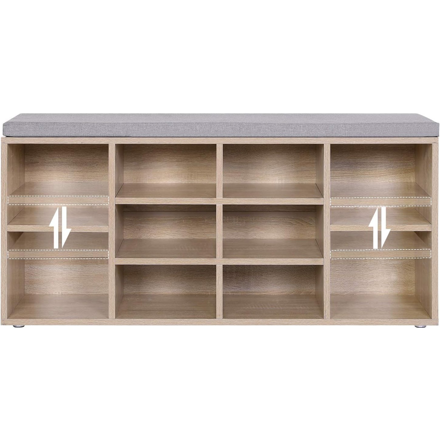 VASAGLE Banca pentru hol cu suport pentru pantofi, 10 compartimente, cu perna, 104x48x30cm, stejar