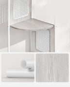 VASAGLE Raft de colt boho, cadru metalic, polite MDF si panouri poliratan, 32x32x156cm, alb