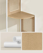 VASAGLE Raft de colt boho, cadru metalic, polite MDF si panouri poliratan, 32x32x156cm, bej