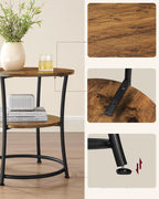 VASAGLE Masuta laterala rotunda, tip noptiera, cu 2 rafturi, cadru de otel, 55x55cm, maro rustic