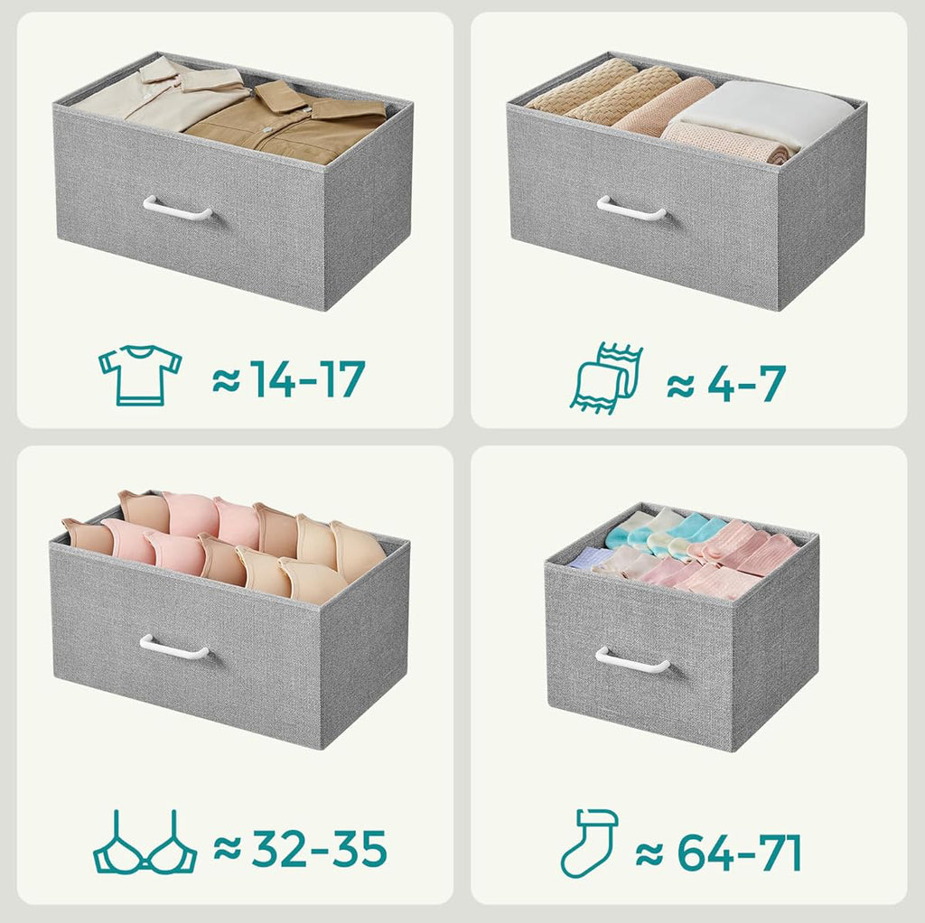 SONGMICS Comoda cu cadru metalic si 7 sertare din stofa, 29x98x85 cm , gri si alb