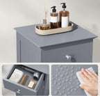 VASAGLE Dulap de depozitare de podea pentru baie, din lemn cu sertar, usa cu lamele, 32x30x87cm, gri