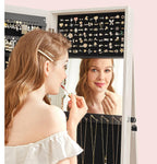 SONGMICS Oglinda de podea cu suport rotativ la 360°, cu spatiu de depozitare, 55x55x161cm, alb cenusiu