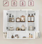 VASAGLE Dulap de baie de perete, 3 usi cu oglinda, compartiment deschis, 15x70x70cm, alb