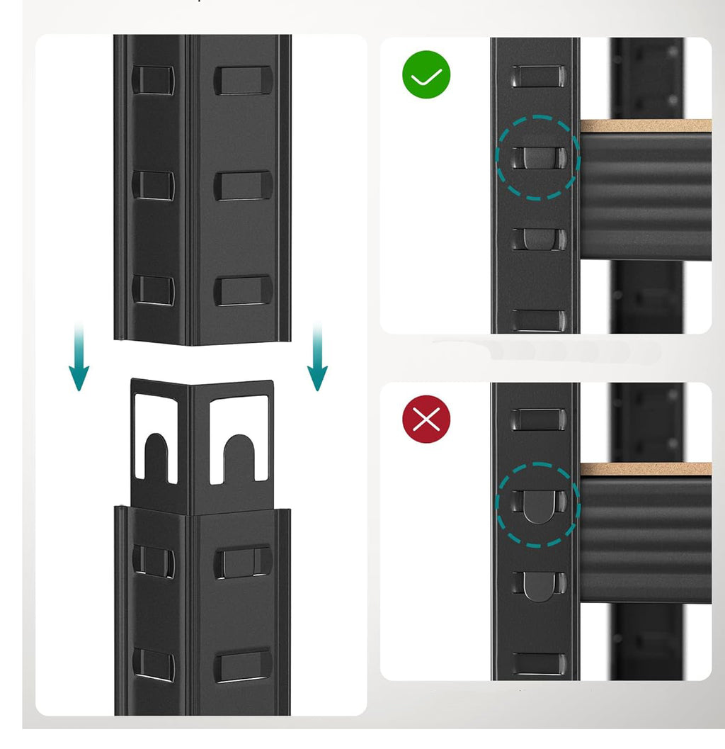 SONGMICS Raft de depozitare metalic, cu polite din PAL, 5 polite, max. 600 kg, 200x100x50cm, maro si negru