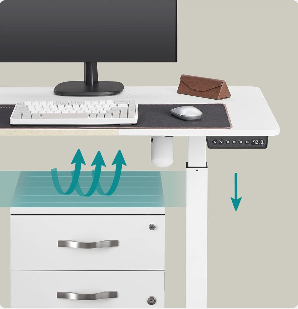 SONGMICS Birou cu reglaj electric pe inaltime, memorie cu 4 inaltimi, 60x140x(72-120)cm, alb