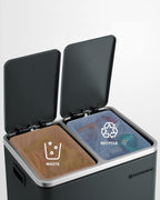 SONGMICS Cos de gunoi din inox cu 2 compartimente colectare selectiva, cu galeti interioare, 2x15litri, gri