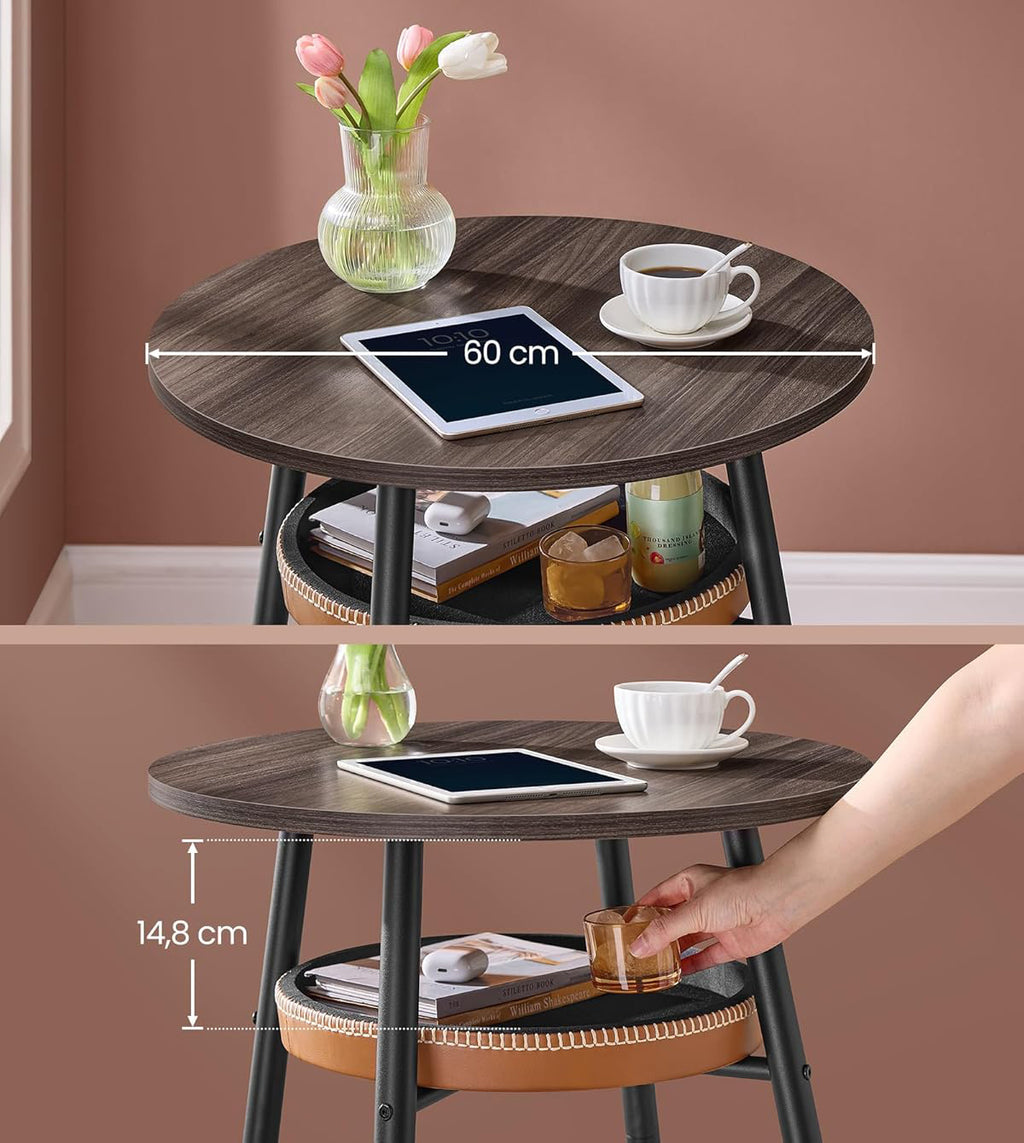 VASAGLE Masa de bar maro, 70x70x91 cm – design elegant cu piele artificiala, blat 60 cm, stabila si usor de asamblat