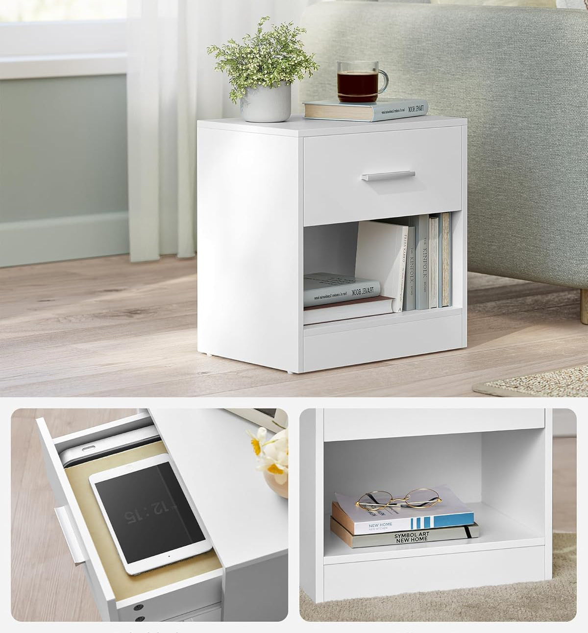 VASAGLE Noptiera cu sertar si compartiment deschis, 28x39x41 cm, alb