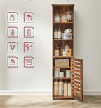 VASAGLE Dulap de baie, cu 3 compartimente deschise si spatiu de depozitare cu usa, 40x30x167cm, maro vintage