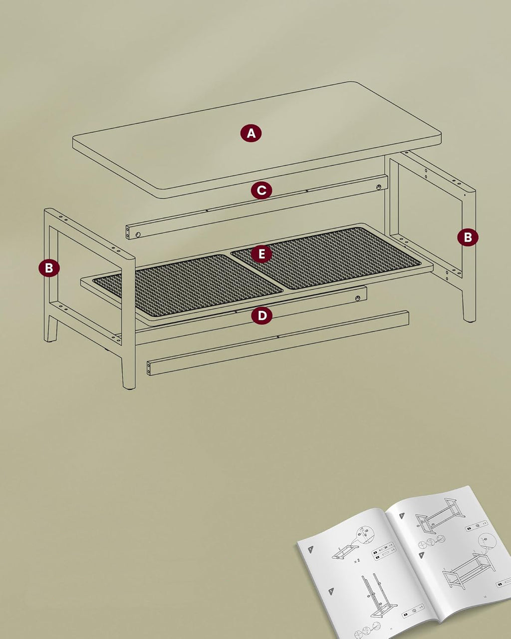 VASAGLE Masuta de cafea, din MDF, cu spatiu de depozitare pe 2 nivele, 55x100x45 cm, negru