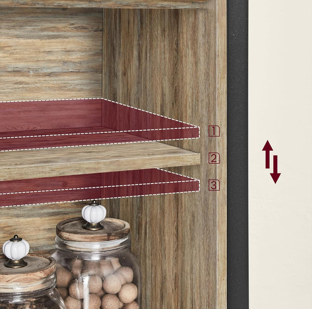 VASAGLE Comoda pentru living sau bucatarie, cu 2 usi glisante, rafturi reglabile, stil rustic, 33x100x80 cm, maro natur