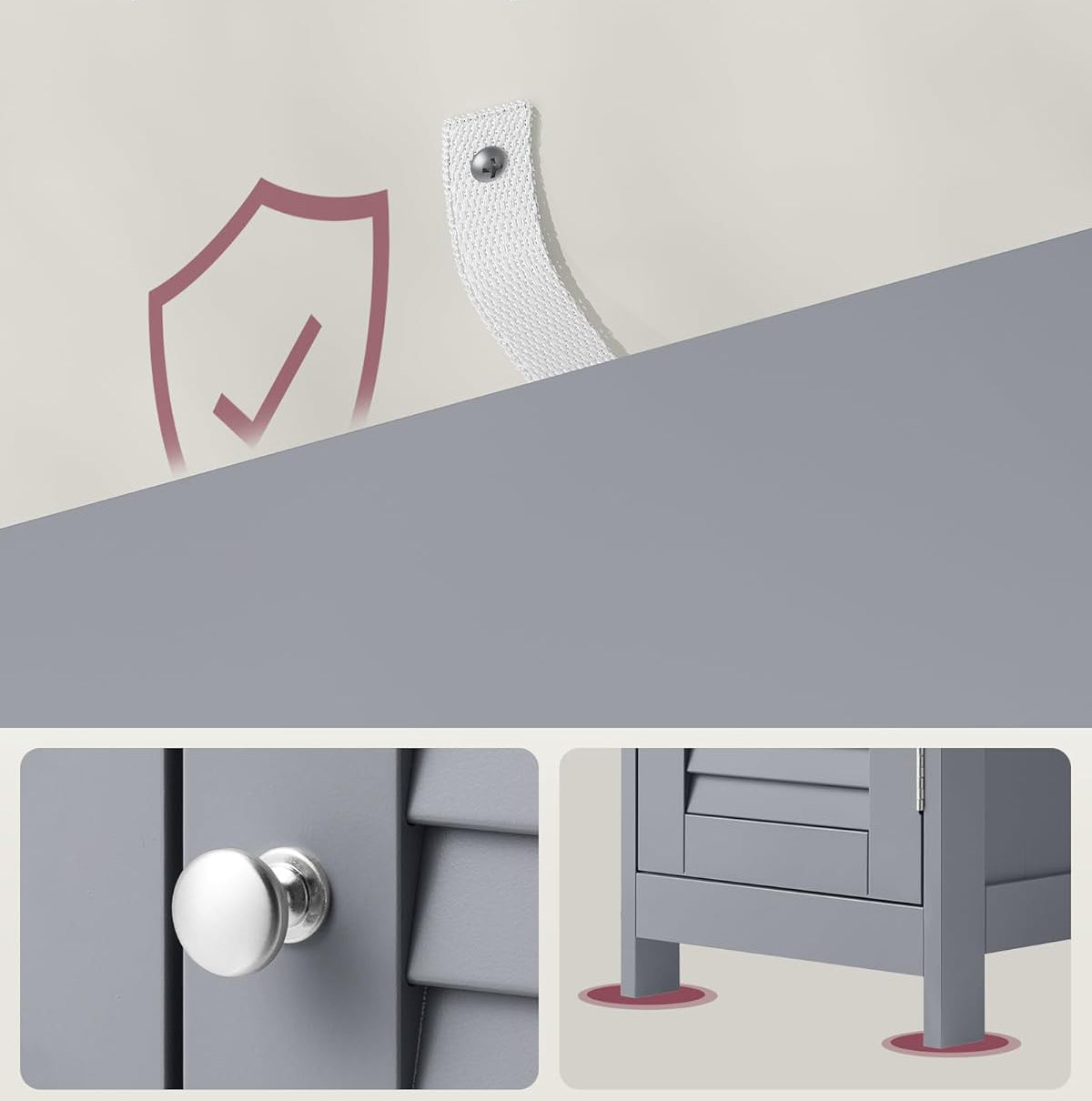 VASAGLE Dulap de depozitare de podea pentru baie, din lemn cu sertar, usa cu lamele, 32x30x87cm, gri