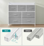 SONGMICS Comoda cu cadru metalic si 7 sertare din stofa, 29x98x85 cm , gri si alb