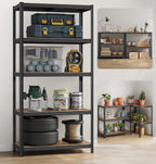 SONGMICS Raft de depozitare metalic, cu polite din PAL, 5 polite, max. 600 kg, 200x100x50cm, maro si negru